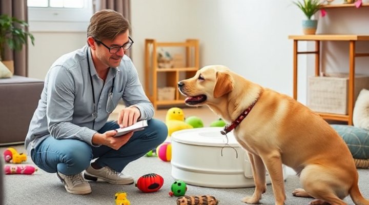 Dog behavior specialist observing a dog's behavior during consultation
