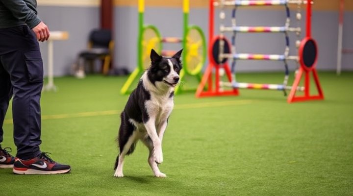 Border collie performing advanced commands during private training
