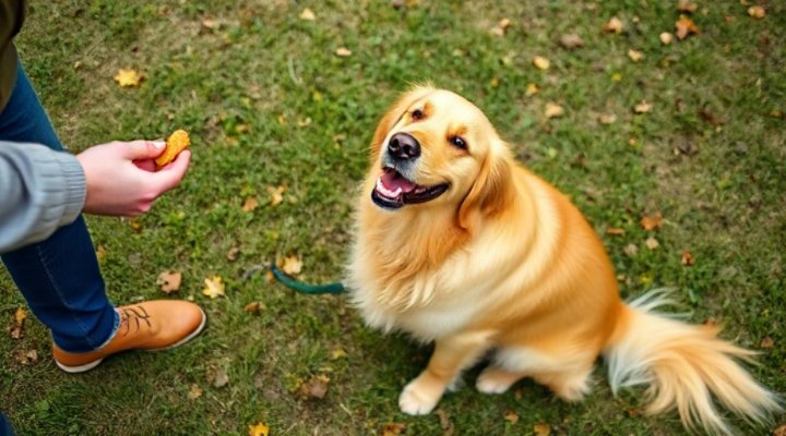 Cute dog sitting on command