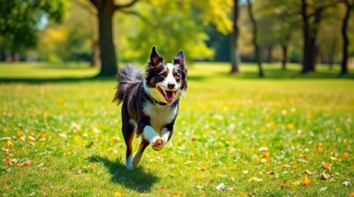 A healthy, energetic dog playing in a park
