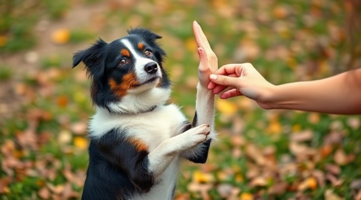 Border collie performing a high-five trick to receive a training treat