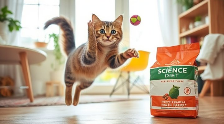 Active indoor cat after eating science diet cat food