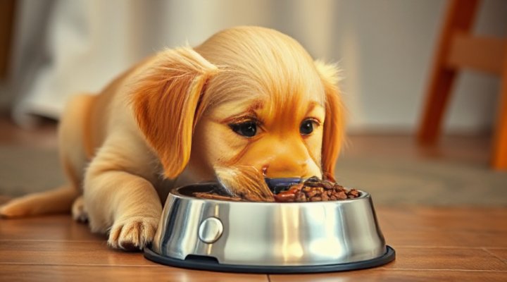 Golden retriever enjoying a bowl of nutritious dog food