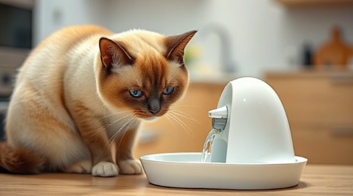 Cat drinking from water fountain to maintain urinary health