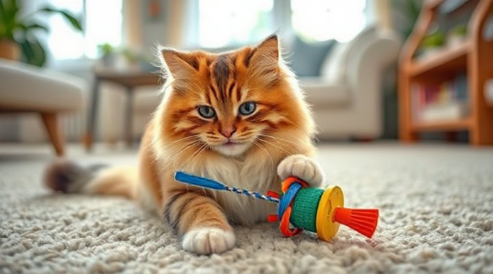 Indoor cat playing with a toy