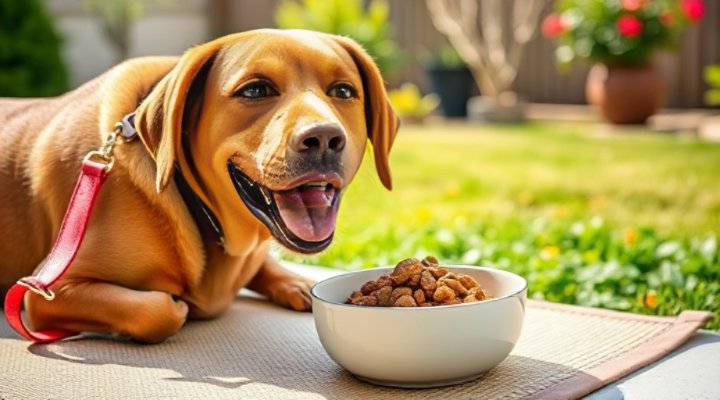 A dog happily eating Honest Kitchen dog food