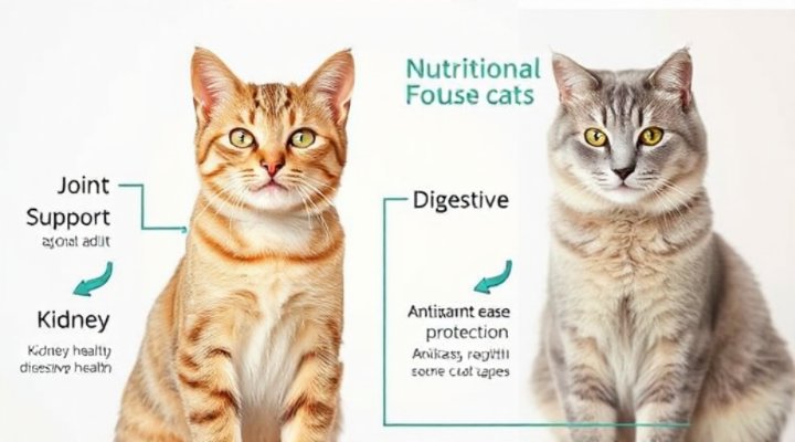 Visual comparison showing different nutritional requirements between young and senior cats