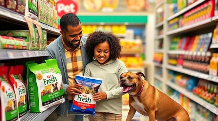 A loving family selecting Pet Fresh dog food at a store