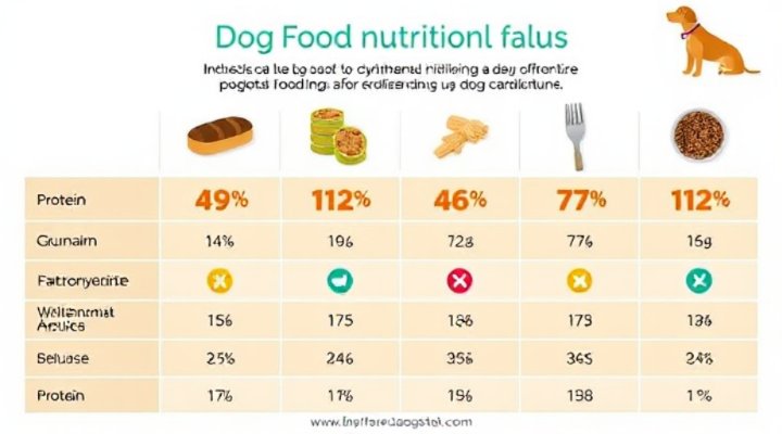Educational infographic showing nutritional values of various dog foods